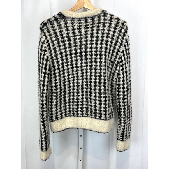 AUGDEN New York Alpaca Sweater Crew Neck Long Sleeve Pullover Black Cream S - Picture 2 of 8